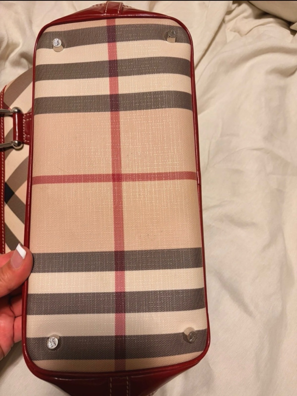 Vintage Burberry Nova Check Red Patent Satchel Y2K + Dust Bag Tags Strap Charms - Picture 4 of 15